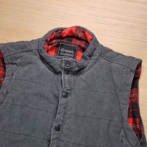 Simply Southern Puffer Vest Men XL Gray Quilted Flannel Lined Snap Outerwear